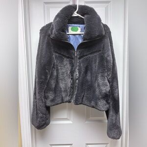 Anthropologie Faux Fur Cropped Jacket | Purple Brown Plush Zip Coat | Size M